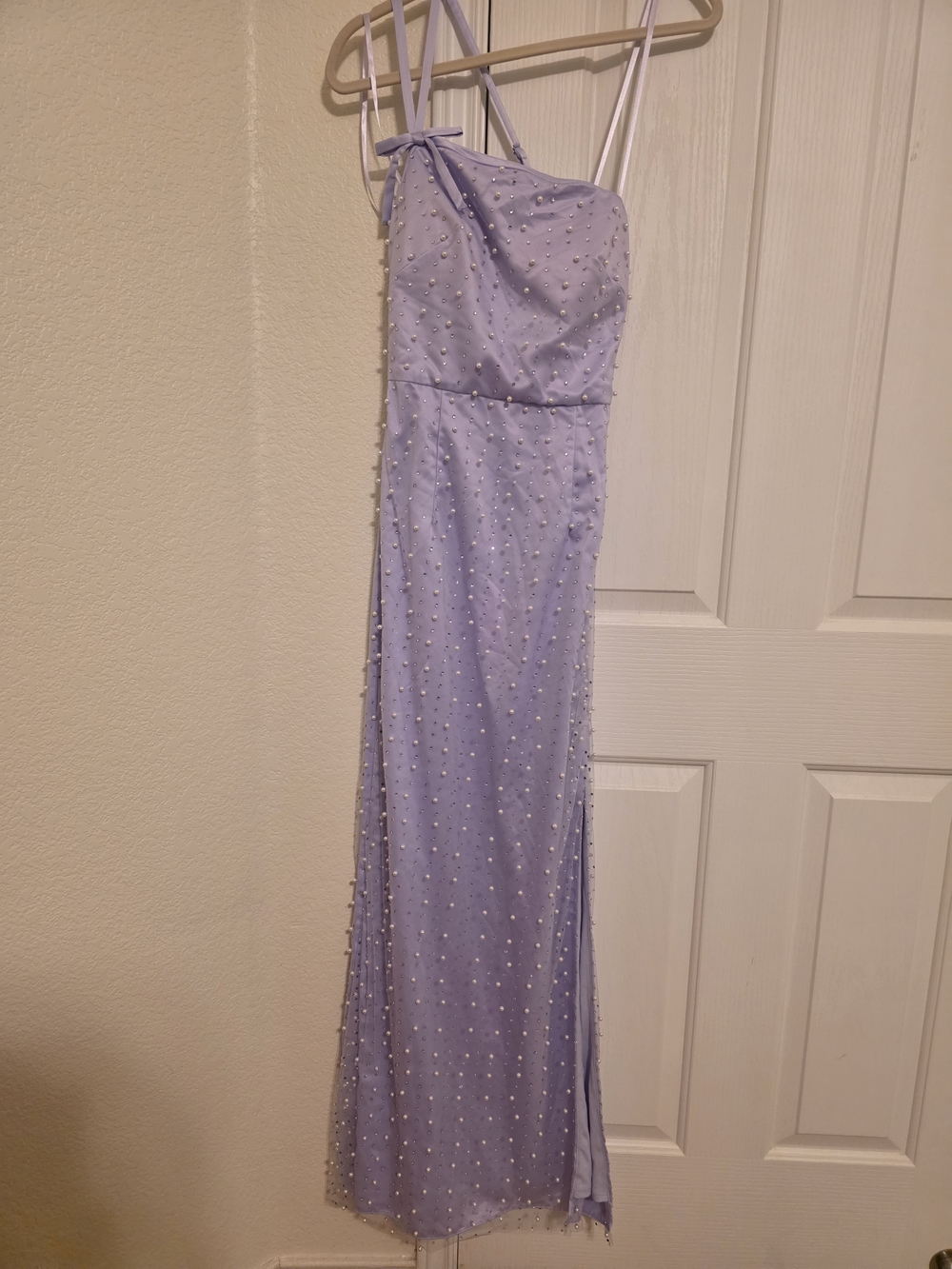 Violet Weekend Lilac Pearl & Rhinestone One-Shoulder Maxi Dress - Size 3/4 (NWT)